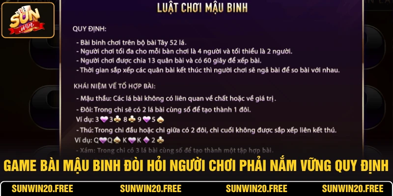 Game bài mậu binh đòi hỏi người chơi phải nắm vững từng quy định